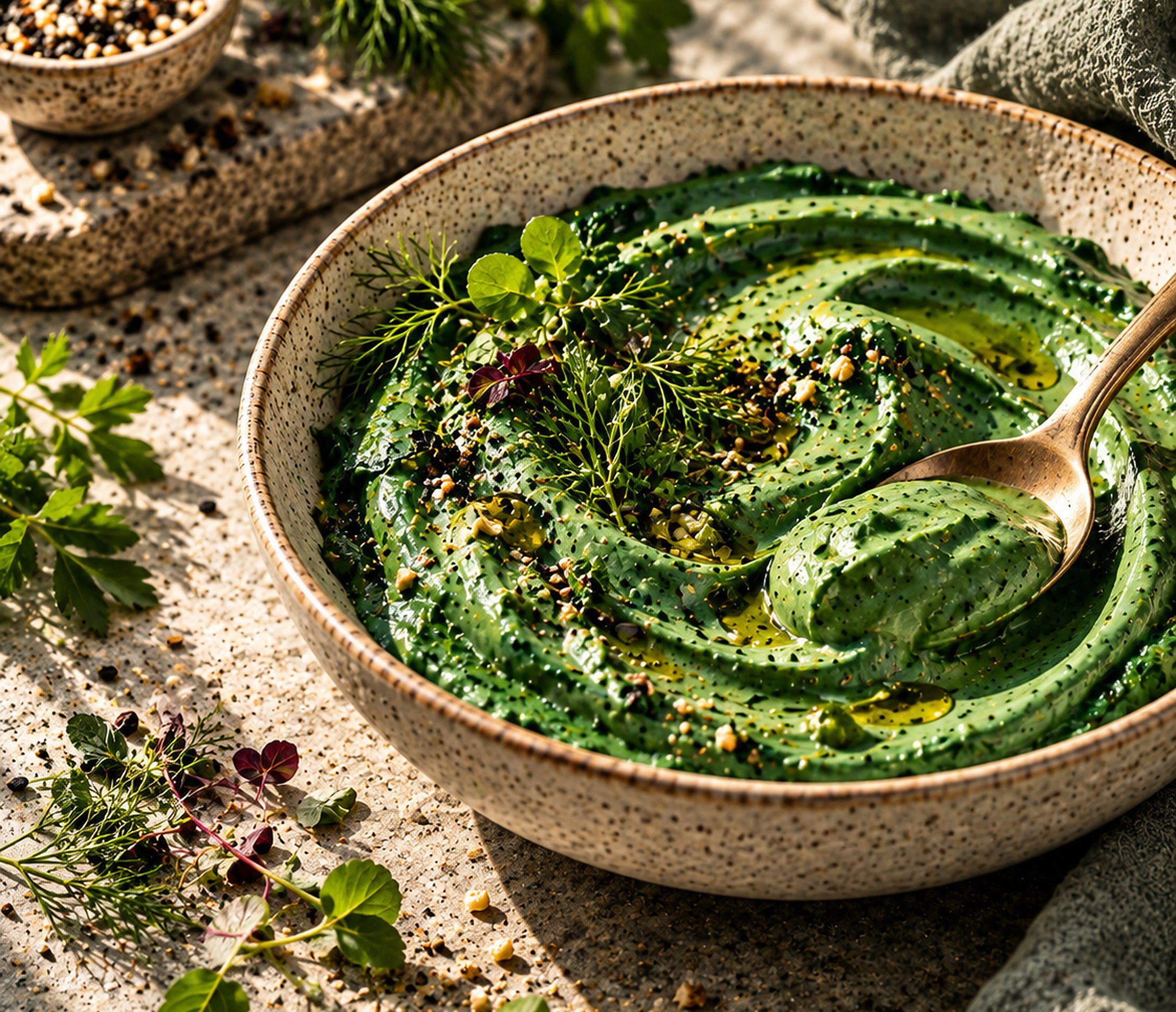 Grüne Creme mit frischer Spirulina