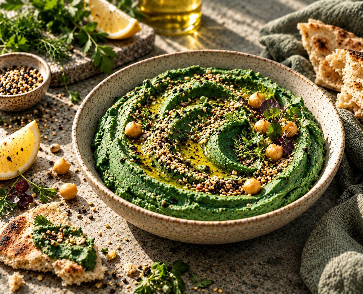 Grüner Hummus mit frischer Spirulina