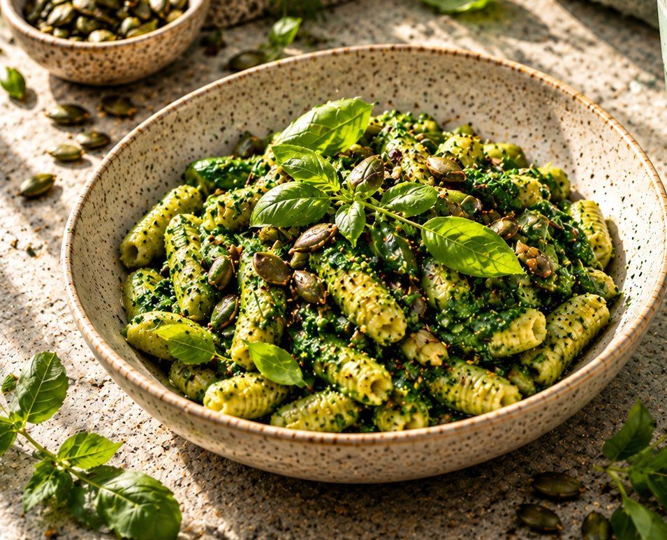 Pasta mit Spirulina-Pesto